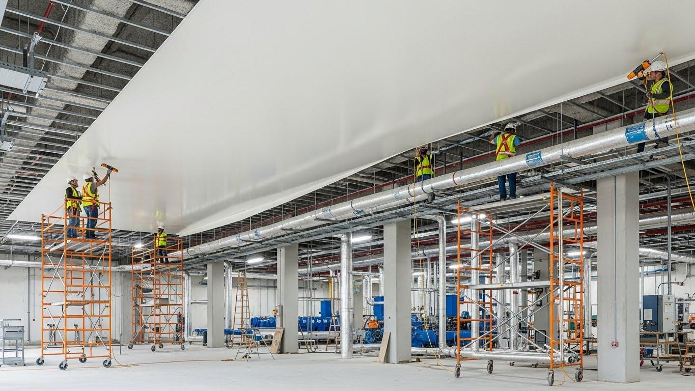 Монтаж натяжных потолков для инженерных зон