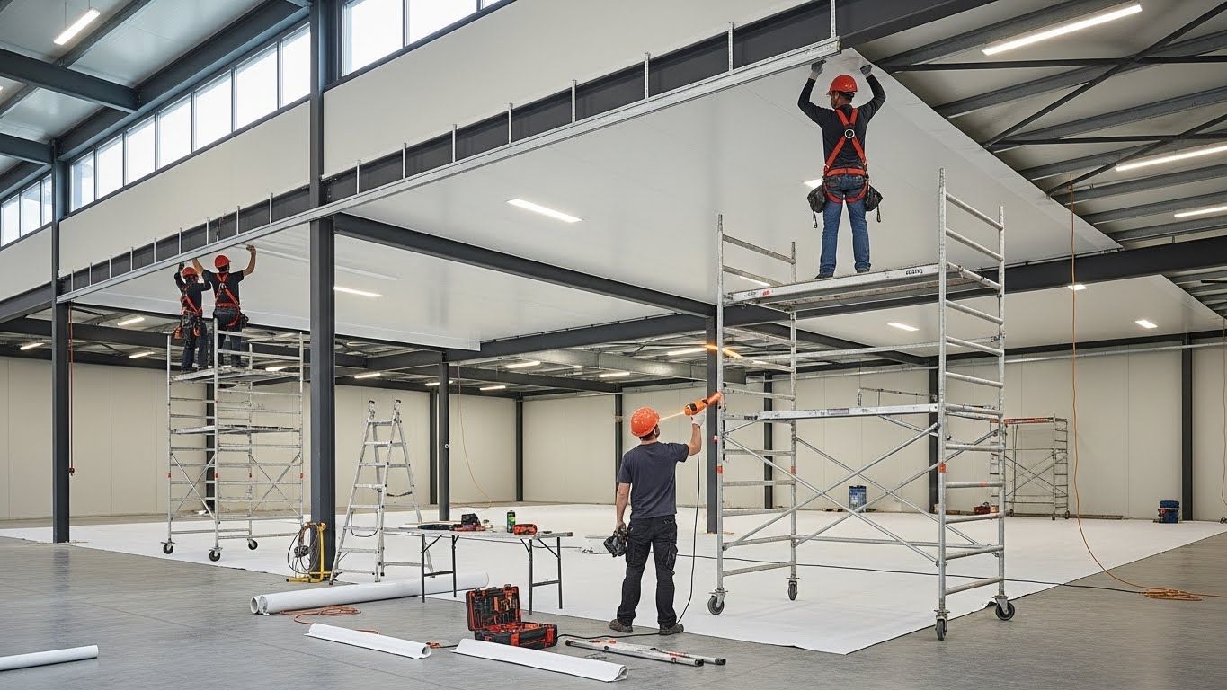 Монтаж натяжных потолков для торговых складов