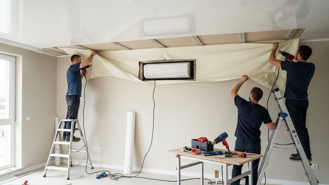 Монтаж натяжных потолков с кондиционированием