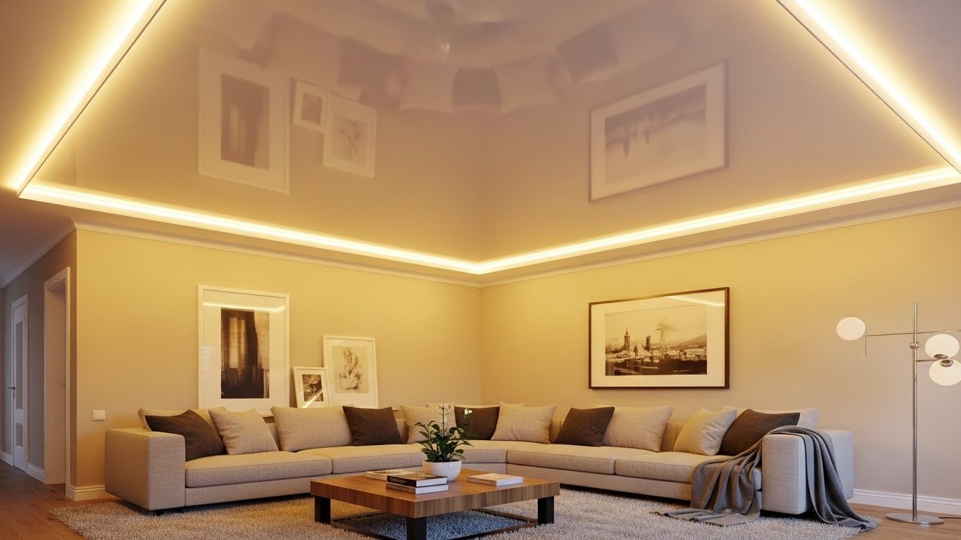 Натяжной потолок с декоративной LED-подсветкой Натяжной потолок с LED-подсветкой