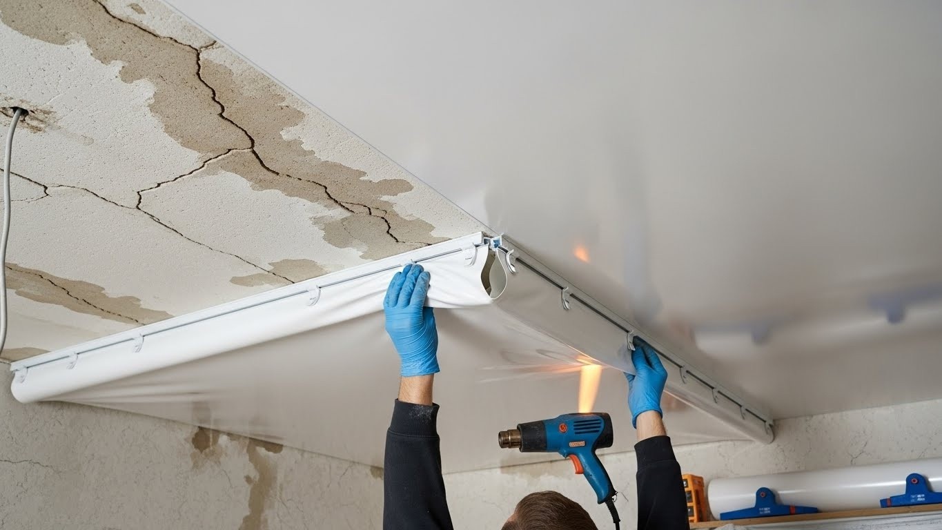 Как скрыть дефекты потолка с помощью натяжного покрытия