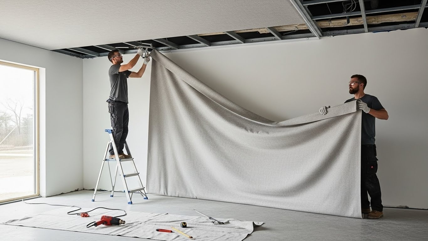 Тканевый натяжной потолок в интерьере