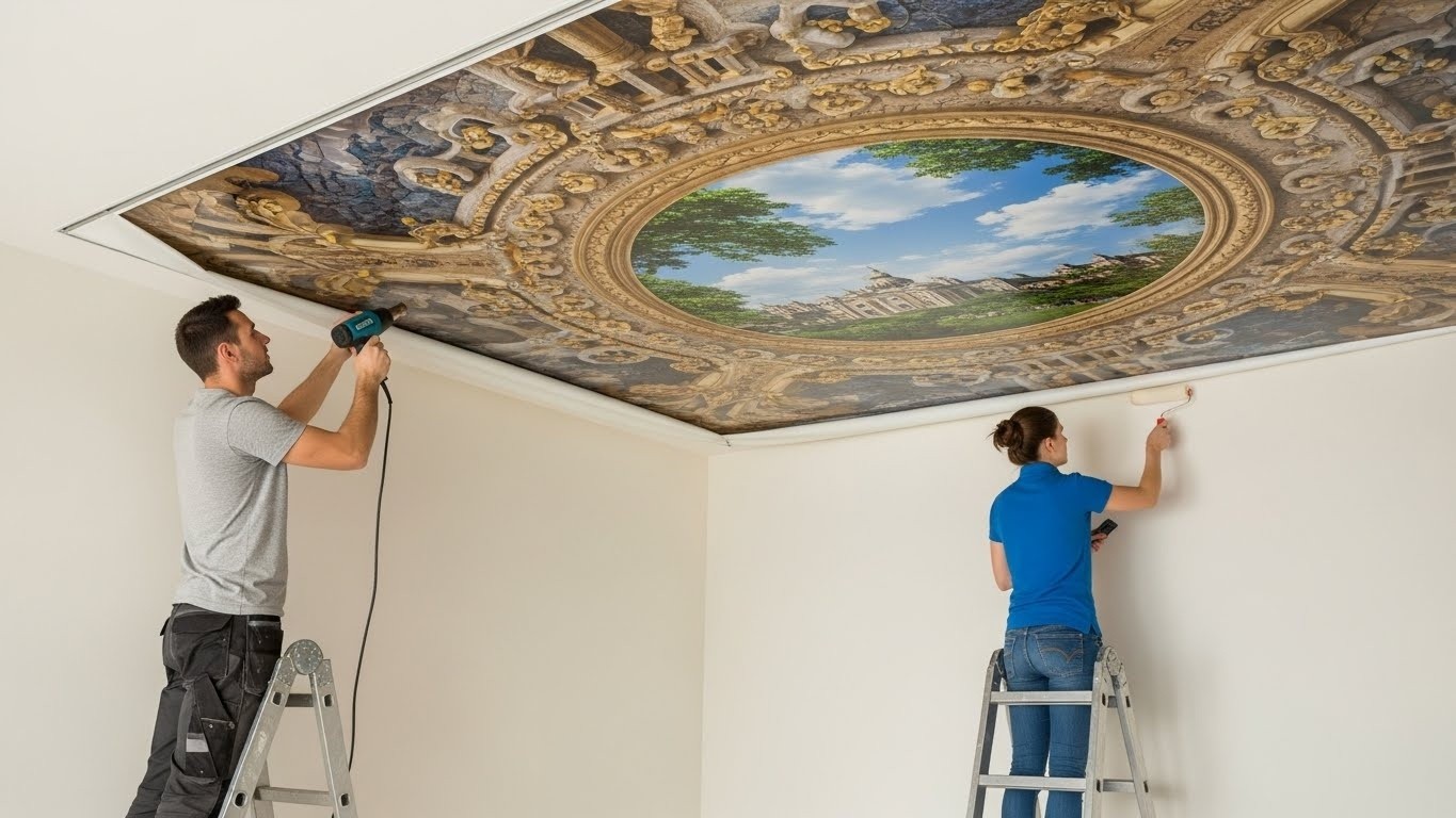 Монтаж натяжного потолка с 3D фотопечатью Натяжной потолок с 3D фотопечатью