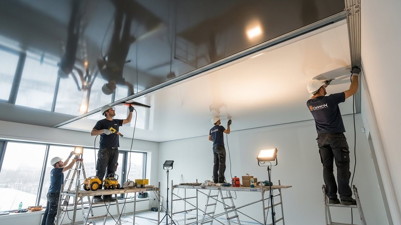 Монтаж натяжных потолков с комбинированными покрытиями