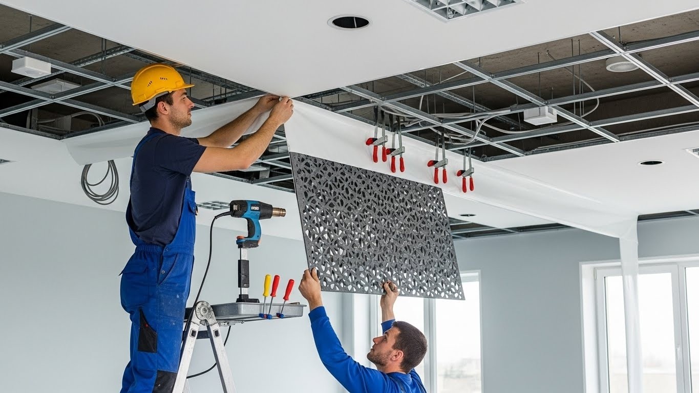 Монтаж натяжных потолков с перфорированными вставками