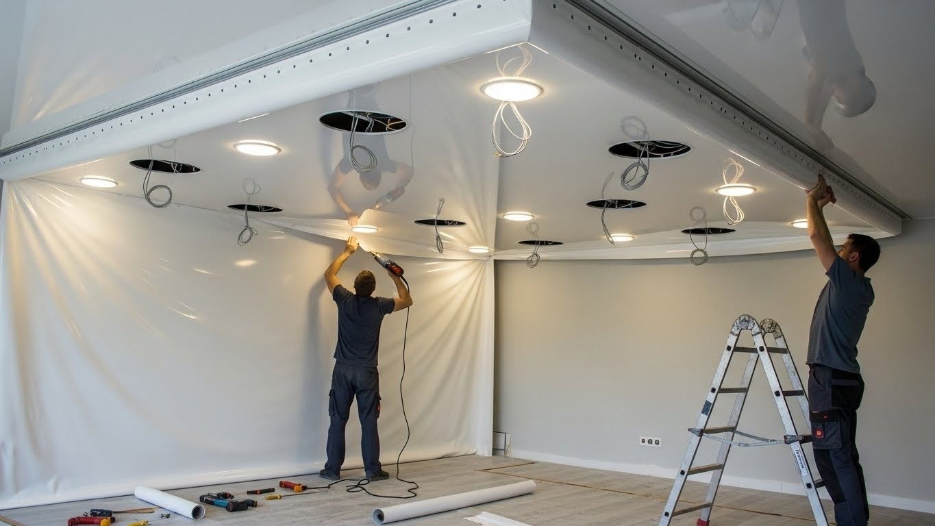 Монтаж натяжного потолка с встроенными светильниками Натяжной потолок с встроенными светильниками